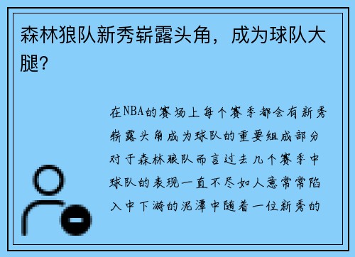 森林狼队新秀崭露头角，成为球队大腿？